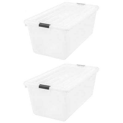 IRIS USA Large 91 Qt Buckle Down Storage Caddy Bin Tote Container w/ Lid (2 PK)