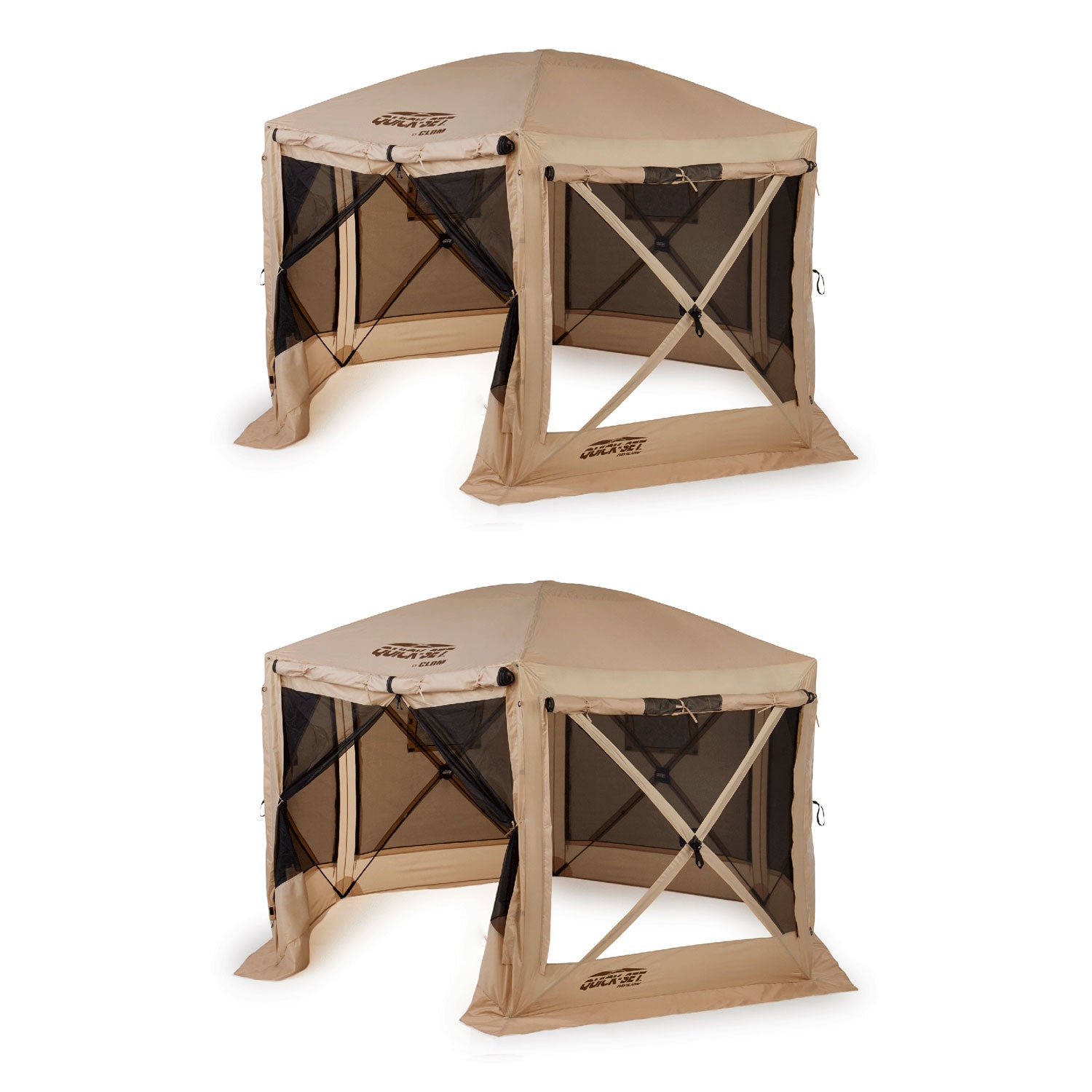 Clam Quick Set Pavilion Portable Camping Outdoor Gazebo Canopy, Tan (2 Pack) - VMInnovations