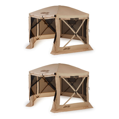 Clam Quick Set Pavilion Portable Camping Outdoor Gazebo Canopy, Tan (2 Pack) - VMInnovations