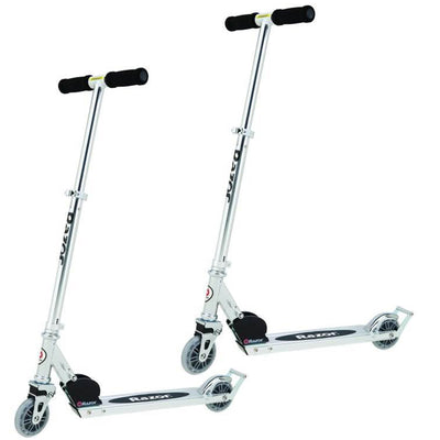 Razor A2 Kids Folding Portable Kick Push Scooter with Wheelie Bar, Silver (2 Pack)
