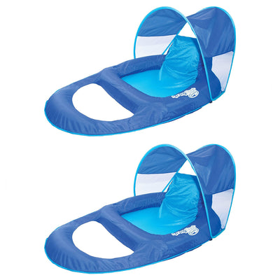 SwimWays Spring Float Recliner Pool Lounge Chair w/ Sun Canopy, Blue (2 Pack)