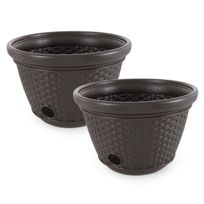 Suncast 100 Foot Resin Wicker Garden Water Hose Storage Holder Pot (2 Pack) - VMInnovations