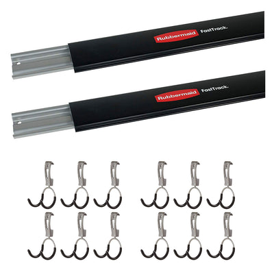 Rubbermaid 48 Inch Wall Storage Rail (2 Pack) & Hanging Garage Hook (12 Pack) - VMInnovations