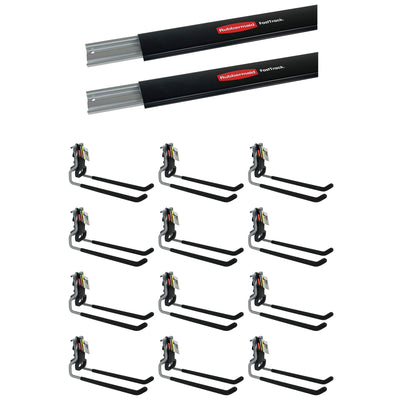 Rubbermaid Fast Track Wall Mount Storage Rail (2 Pack) & Multi Hooks (12 Pack)