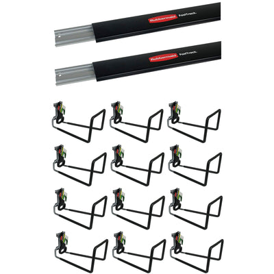 Rubbermaid Fast Track Wall Mounted Storage Rail (2 Pack) & Hose Hooks (12 Pack) - VMInnovations