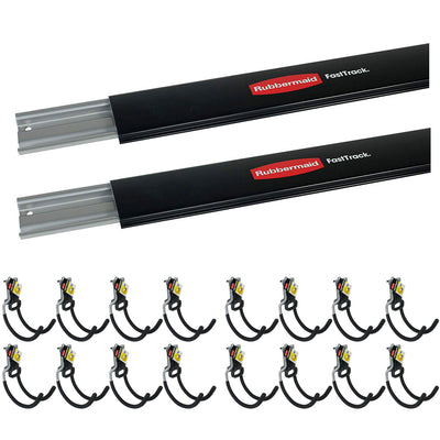 Rubbermaid Fast Track Wall Mount Storage Rail (2 Pack) & Utility Hooks (16 Pack) - VMInnovations