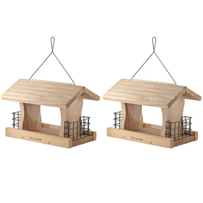 Woodlink Deluxe Cedar Wood Hanging Bird Feeder with Cable & Suet Cages (2 Pack)