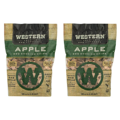 Western BBQ 180 Cu In Premium Apple Wood BBQ Grill/Smoker Cooking Chips (2 Pack)