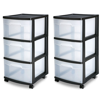 Sterilite 3 Drawer Rolling Caster Wheel Home Organizer Storage Cart (2 Pack)