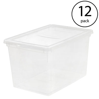 IRIS USA Extra Large Hard Plastic Stackable Closet Clear Storage Bin (12 Pack)