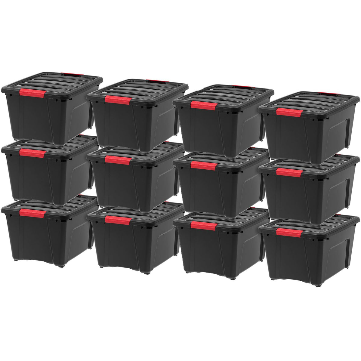 IRIS 32 Quart Stack and Pull Storage Container Box Bin System w/ Lids (12 Pack)