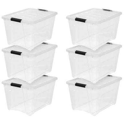 IRIS 53 Quart Stack & Pull Storage Container Tote Box with Lid, Clear (6 Pack)