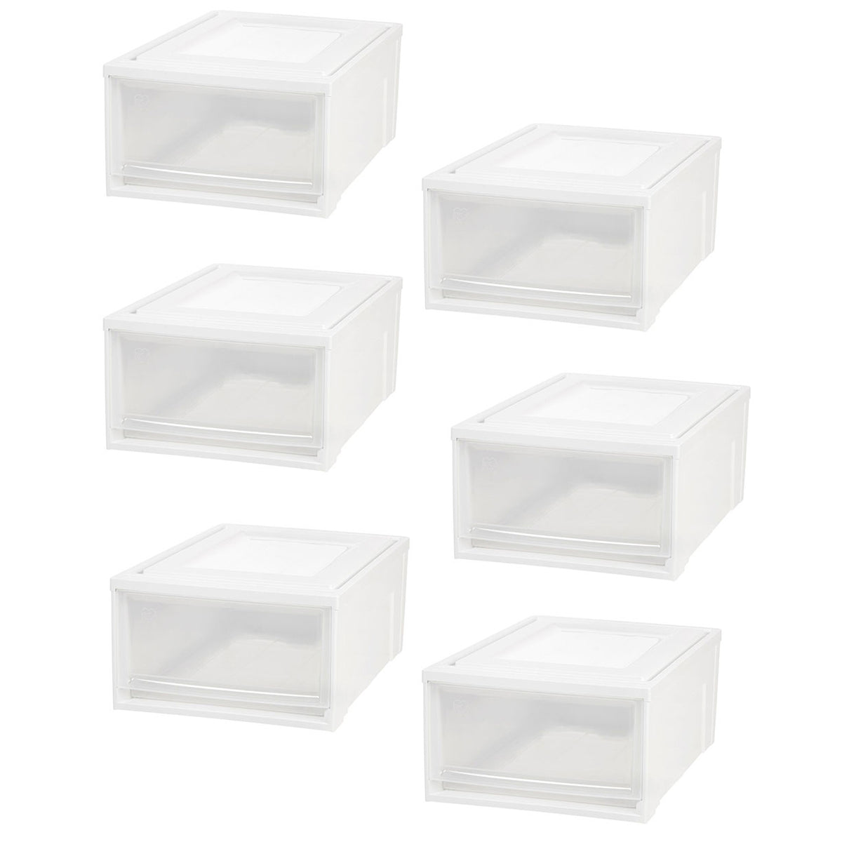 IRIS 30 Quart Medium Stackable Plastic Storage Chest Drawer Bin, White (6 Pack)