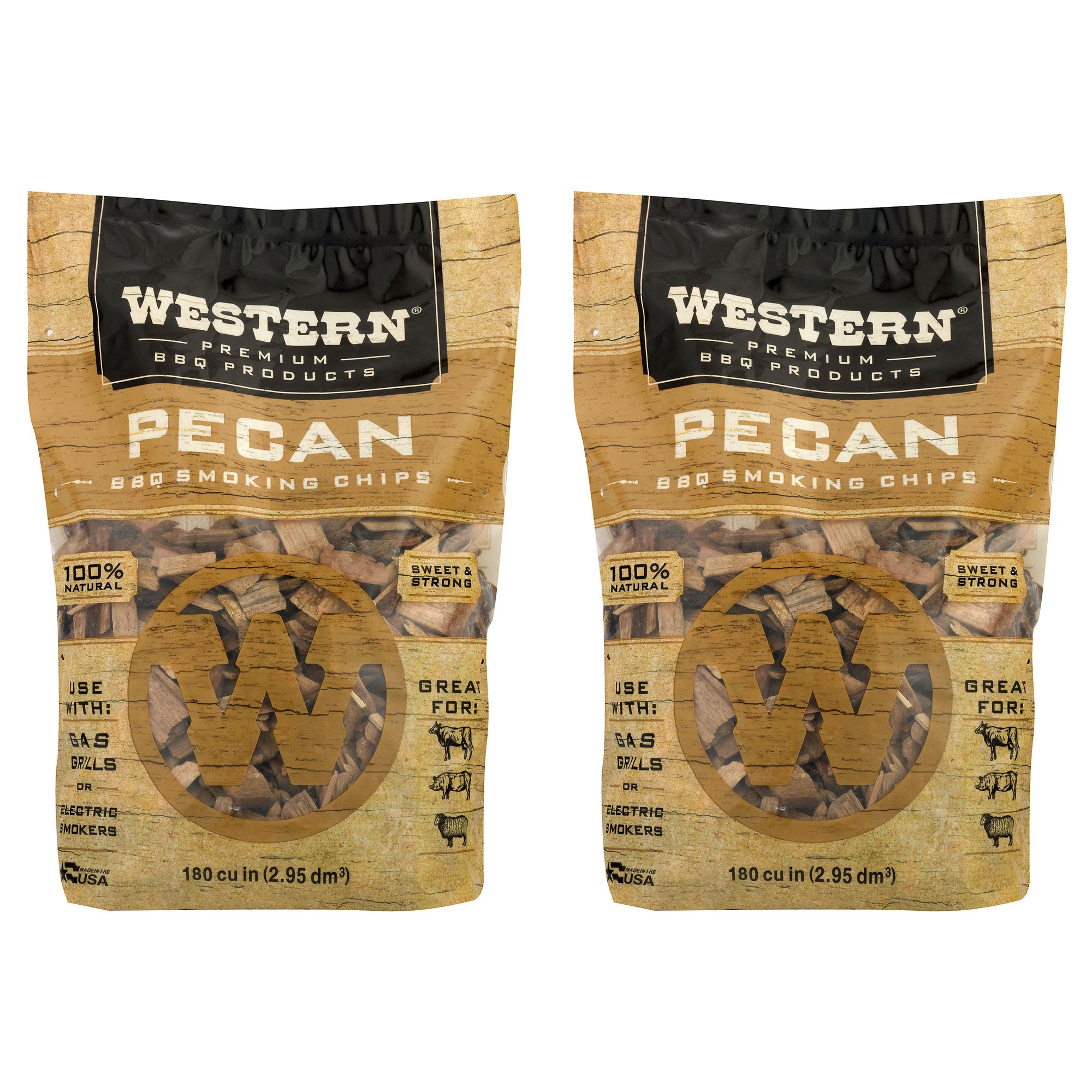 Western 180 cu in. Premium Pecan Wood BBQ Grill/Smoker Cooking Chips (2 Pack)