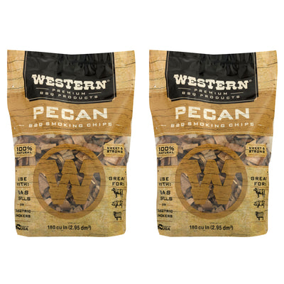 Western 180 cu in. Premium Pecan Wood BBQ Grill/Smoker Cooking Chips (2 Pack)