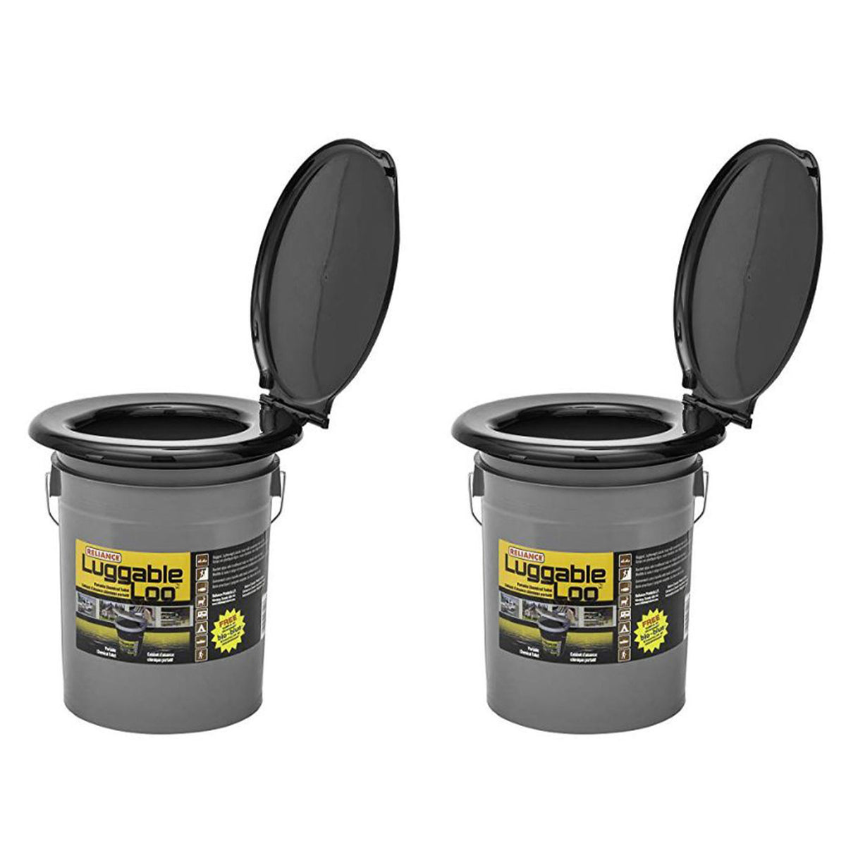 Reliance Products Luggable Loo Portable Lightweight 5gal Toilet, Gray (2 Pack)