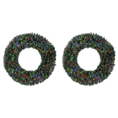 Home Heritage 60 Inch 1180 Tip Christmas Wreath w/ 300 Color LED Lights (2 Pack)