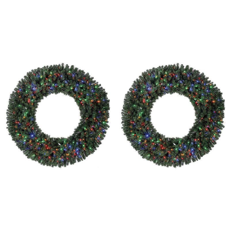 Home Heritage 60 Inch 1180 Tip Christmas Wreath w/ 300 Color LED Lights (2 Pack)
