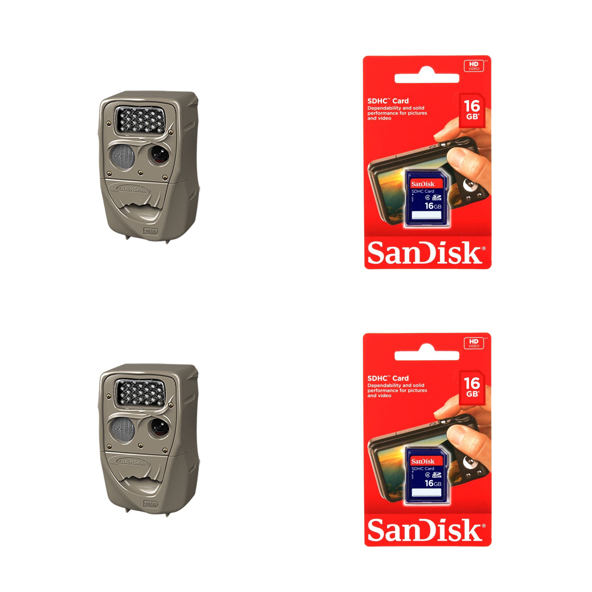 Cuddeback Flash Trail Camera (2 Pack) w/ SanDisk 16GB SD Memory Card (2 Pack) - VMInnovations
