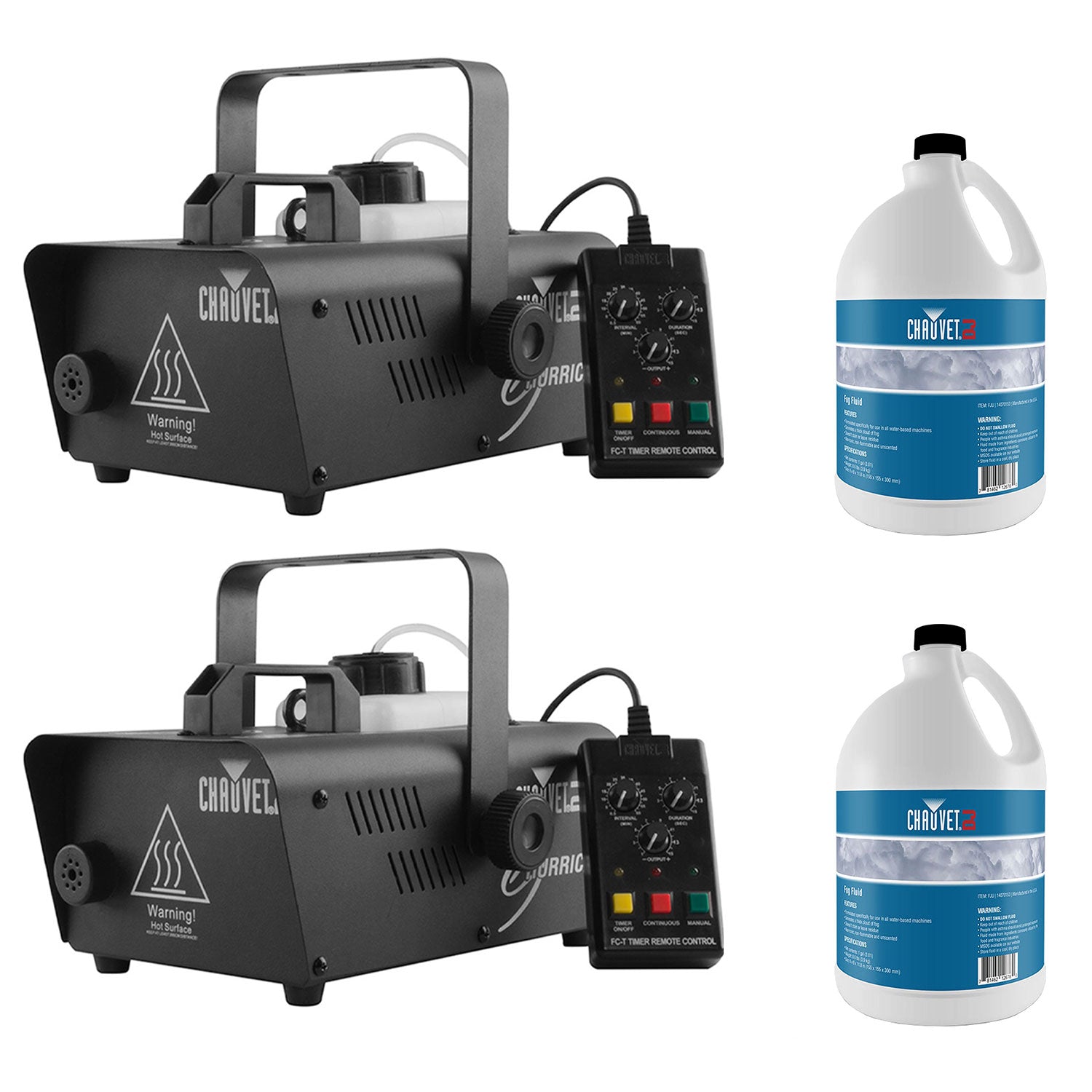 CHAUVET DJ Hurricane 1600 2.4L Fog Machine (2 Pack) + Fog Juice Fluid (2 Pack) - VMInnovations
