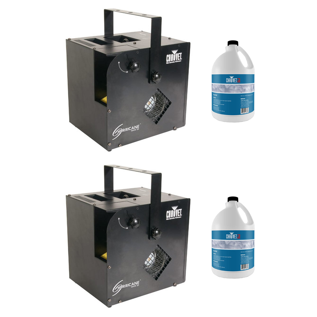 Chauvet DJ Hurricane Haze 2D Smoke/Fog Machine (2 Pack) & Fog Juice (2 Pack)