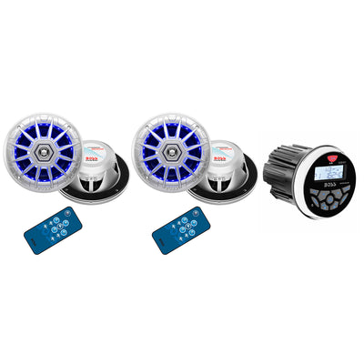 BOSS Audio Boat Marine Light Speakers (2 Pack) & Bluetooth MP3 Stereo Receiver