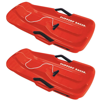 Slippery Racer Downhill Thunder Kids Toddler Plastic Toboggan Snow Sled (2 Pack)