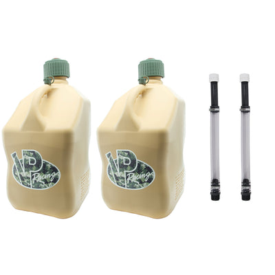 VP Racing Fuels 5.5 Gal Utility Jugs with 14 Inch Hoses, Tactical Tan (2 Pack)