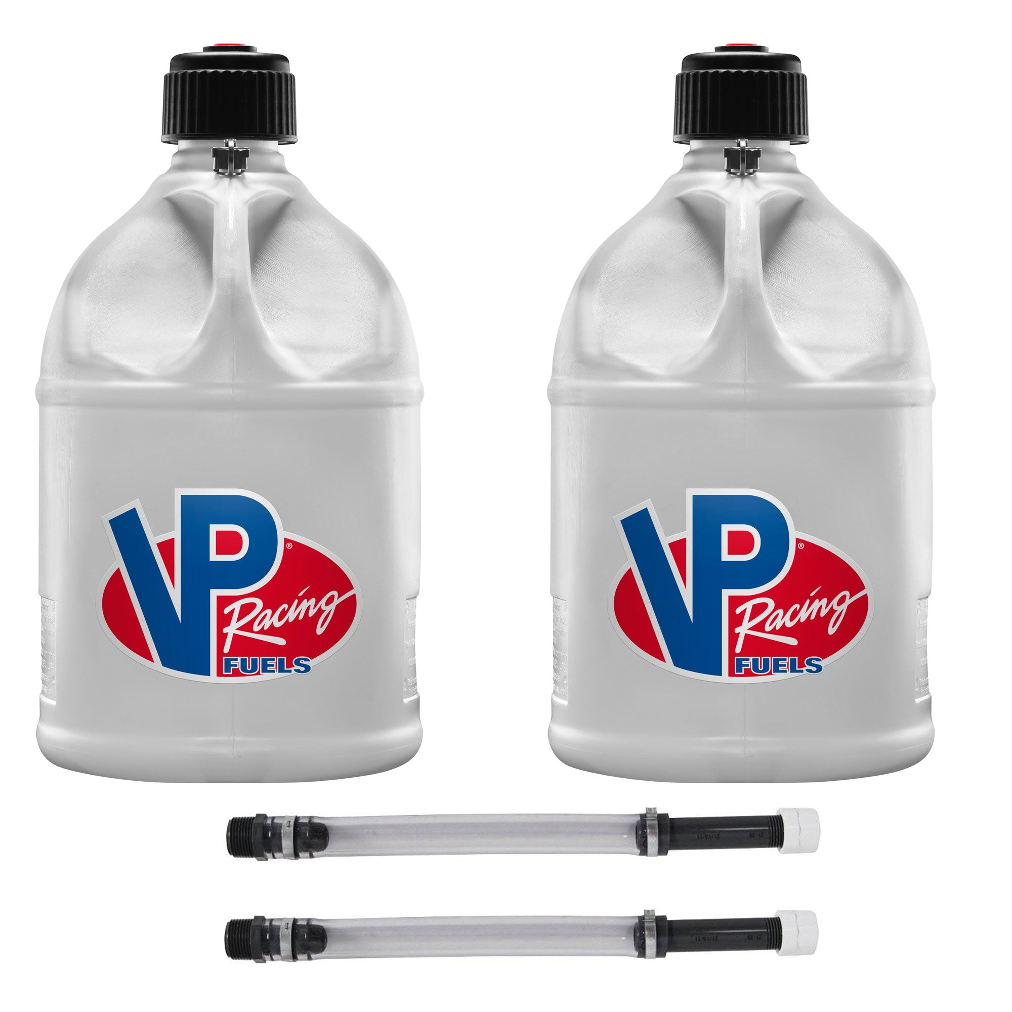 VP Racing Fuels 5.5 Gal Utility Jugs with 14 Inch Deluxe Hoses, White (2 Pack)