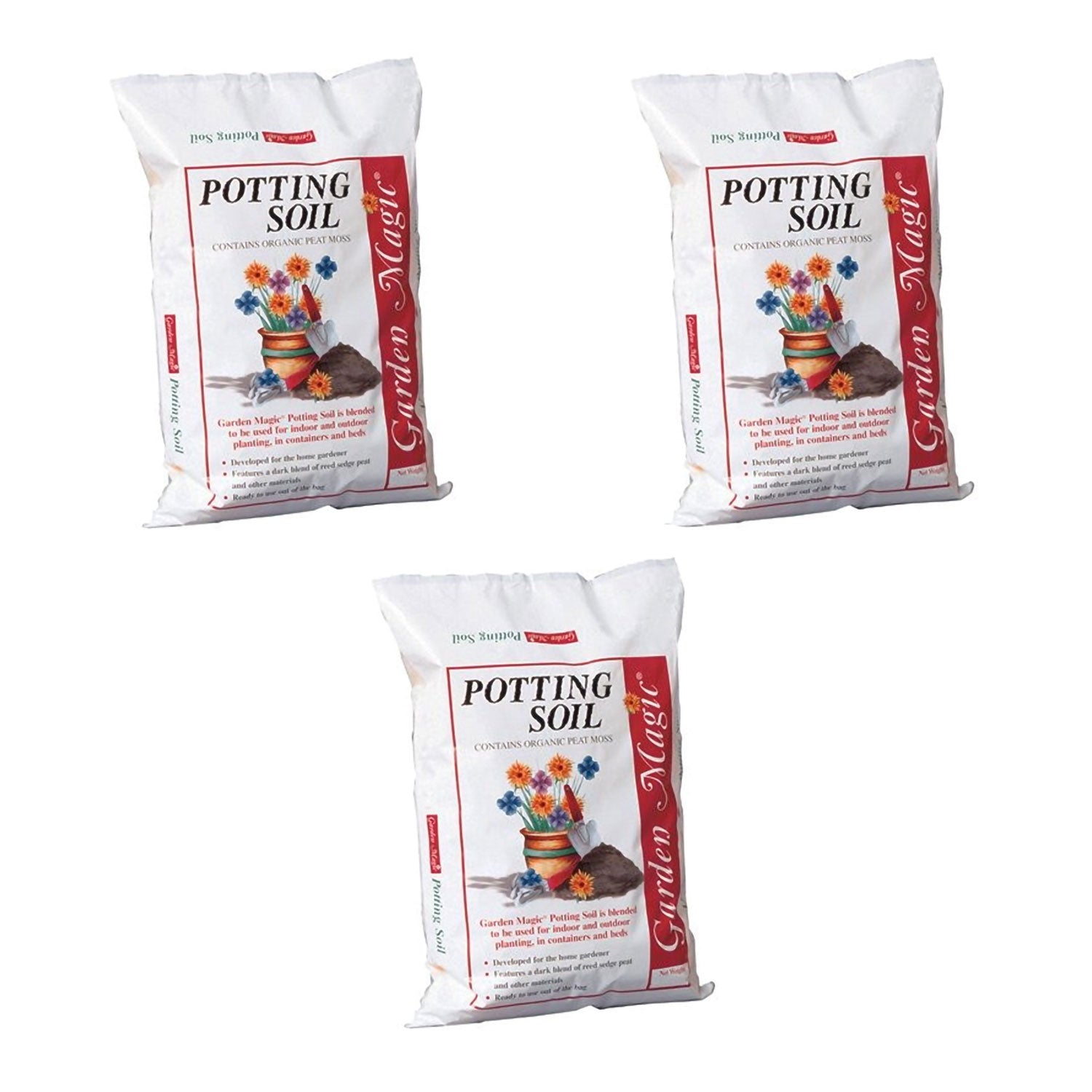 Michigan Peat Garden Magic General Purpose Potting Soil Mix, 20 Lb Bag (3 Pack) - VMInnovations