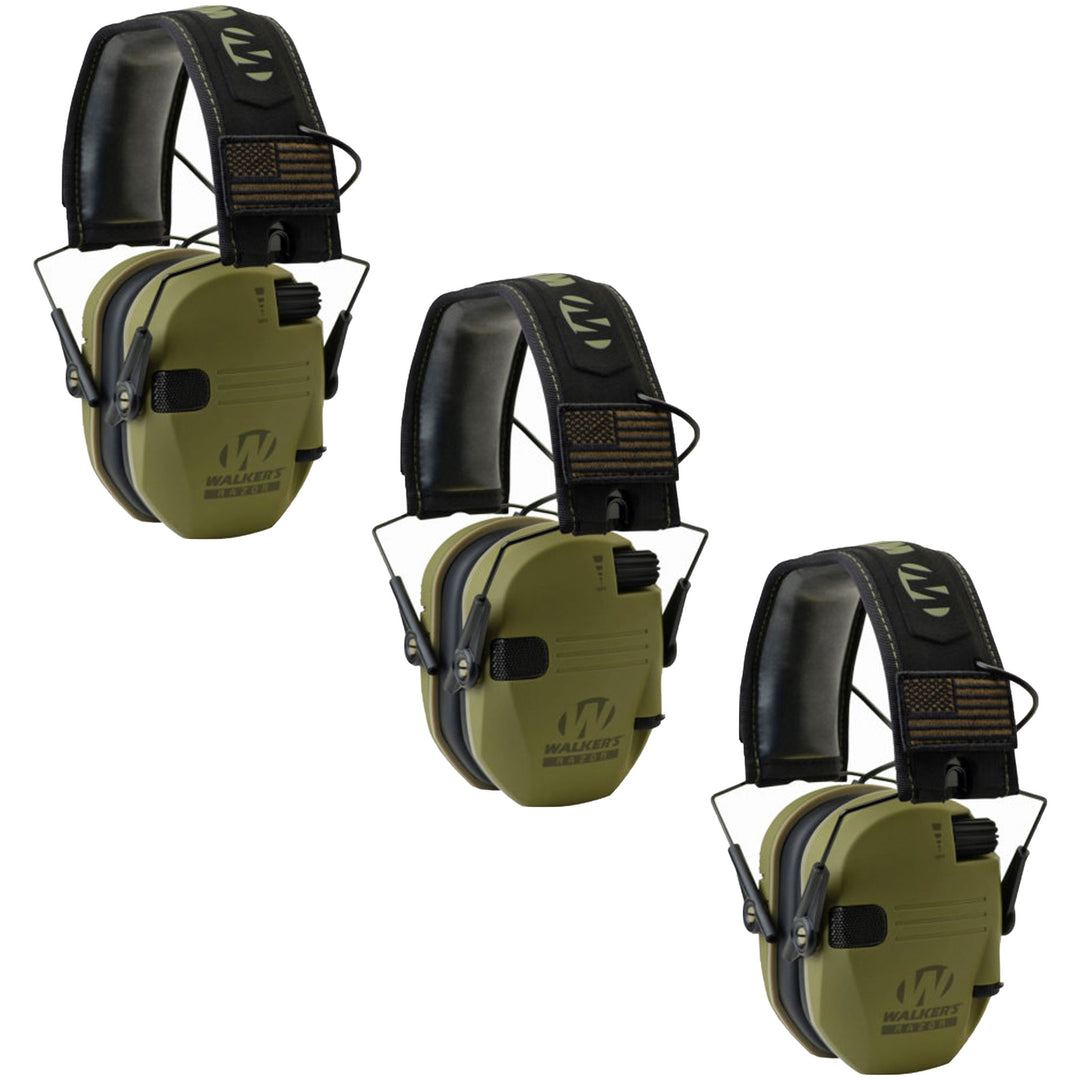 Walkers Razor Slim Shooter Folding Protection Earmuffs, Green Patriot (3 Pack)