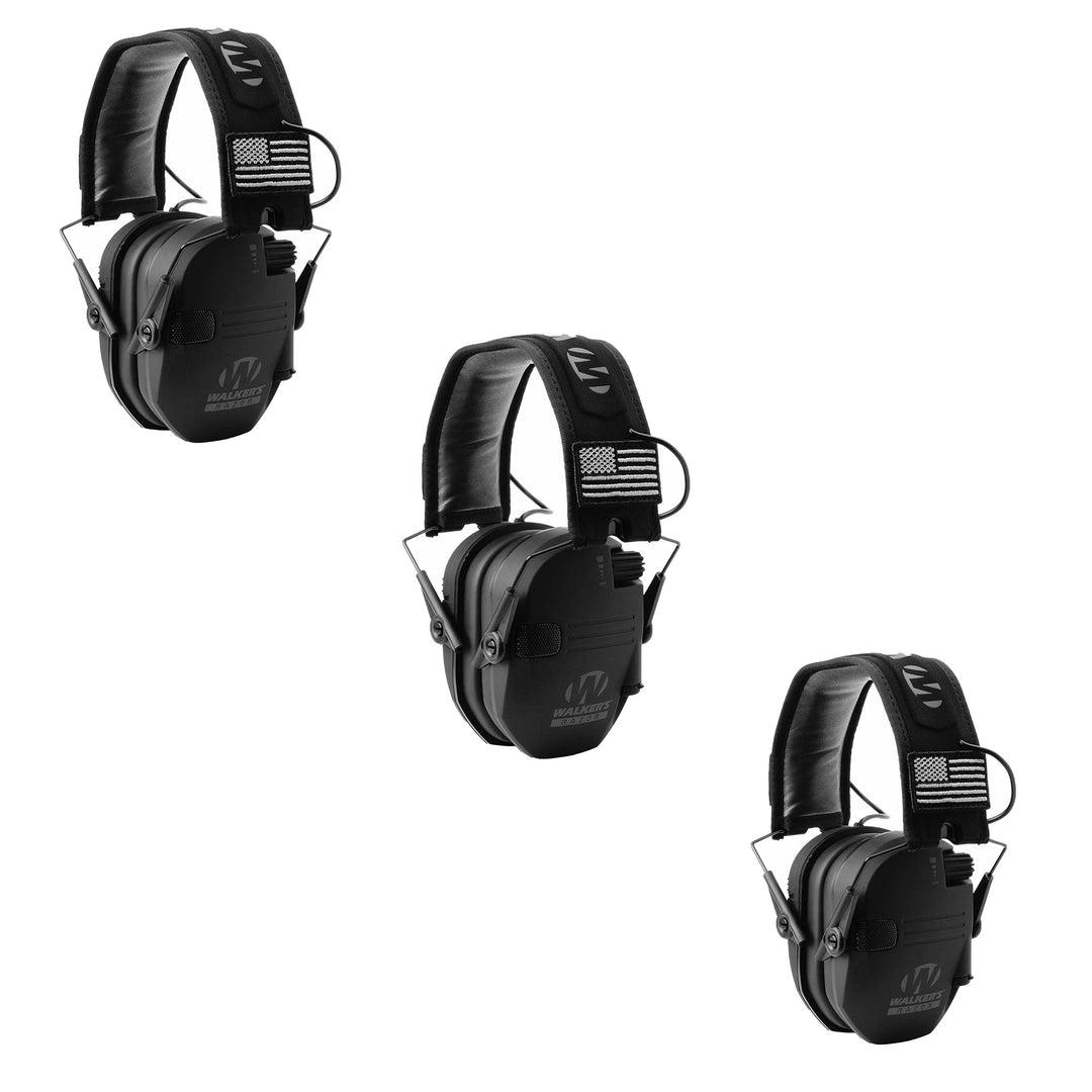 Walkers Razor Slim Shooting Ear Protection Earmuffs, Black Patriot (3 Pack)