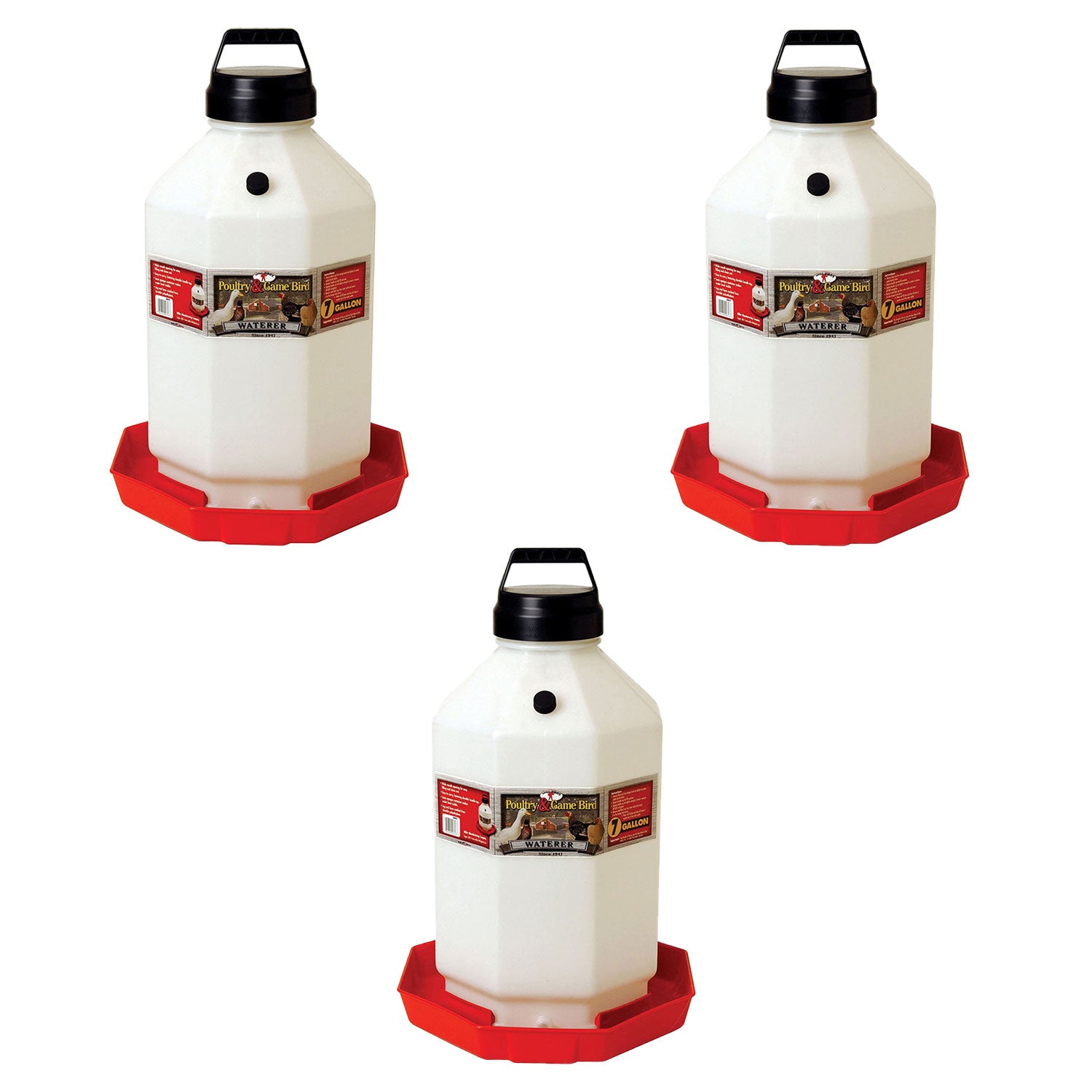 Little Giant PPF7 7 Gallon Automatic Poultry Waterer for Chickens, Red (3 Pack) - VMInnovations