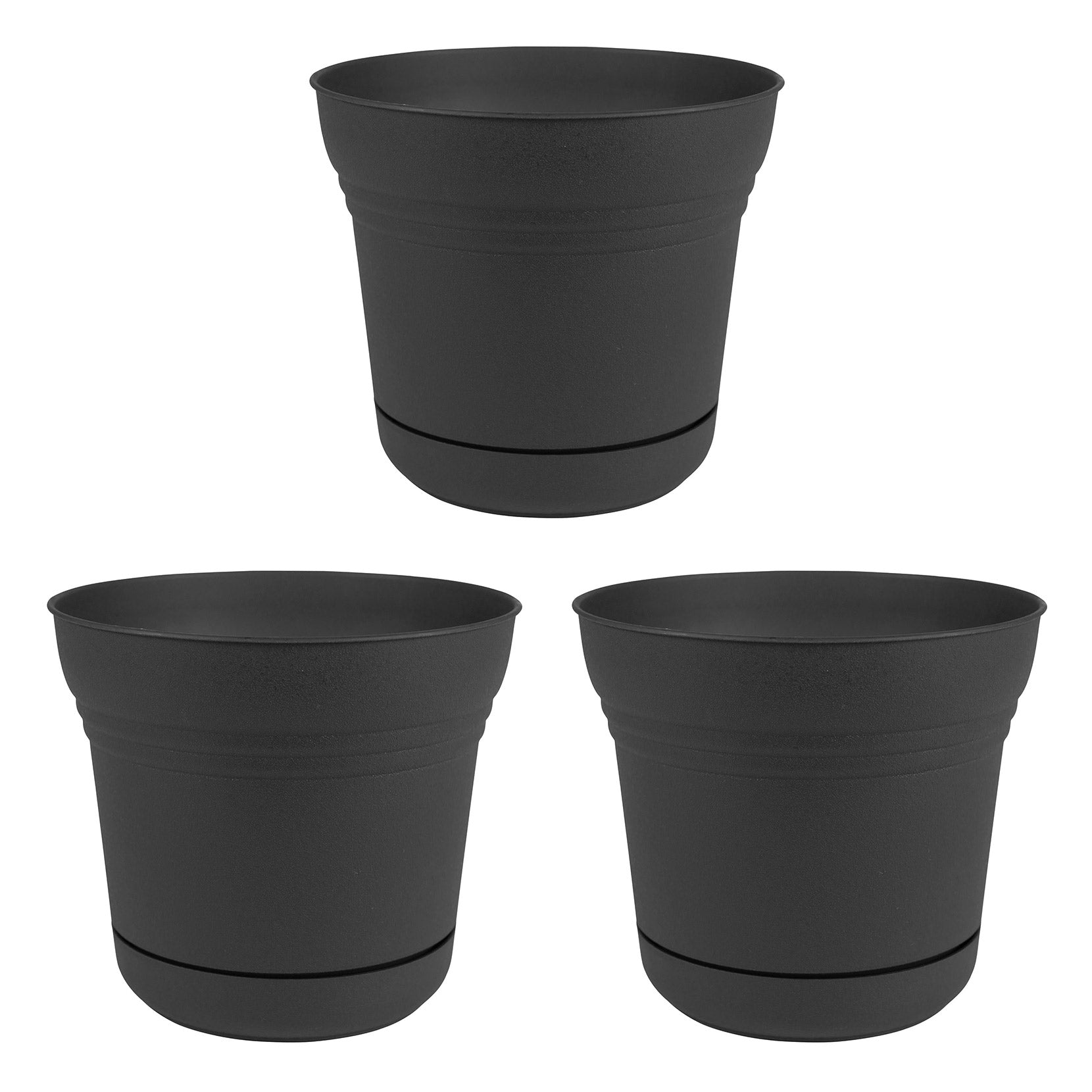 Bloem SP1200 Saturn Indoor Outdoor 12 Inch Planter Pot w/ Saucer, Black (3 Pack) - VMInnovations