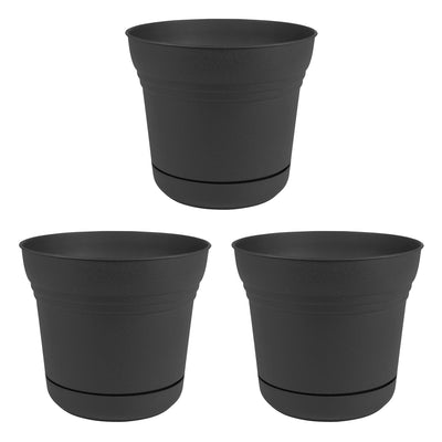 Bloem SP1200 Saturn Indoor Outdoor 12 Inch Planter Pot w/ Saucer, Black (3 Pack) - VMInnovations