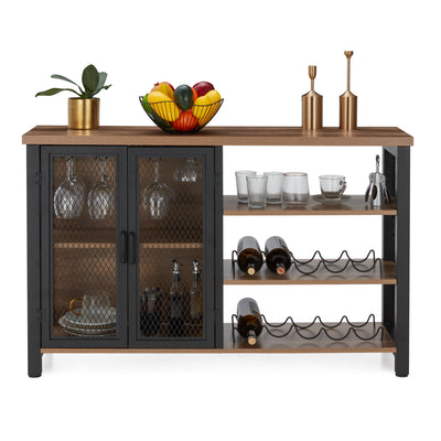 Industrial Rustic Bar Cabinet with Stemware & Wine Rack, Vintage Oak (For Parts) - VMInnovations