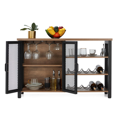 Industrial Rustic Bar Cabinet with Stemware & Wine Rack, Vintage Oak (For Parts) - VMInnovations