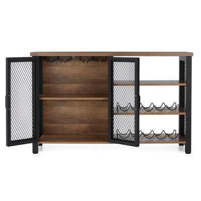 Industrial Rustic Bar Cabinet with Stemware & Wine Rack, Vintage Oak (For Parts) - VMInnovations