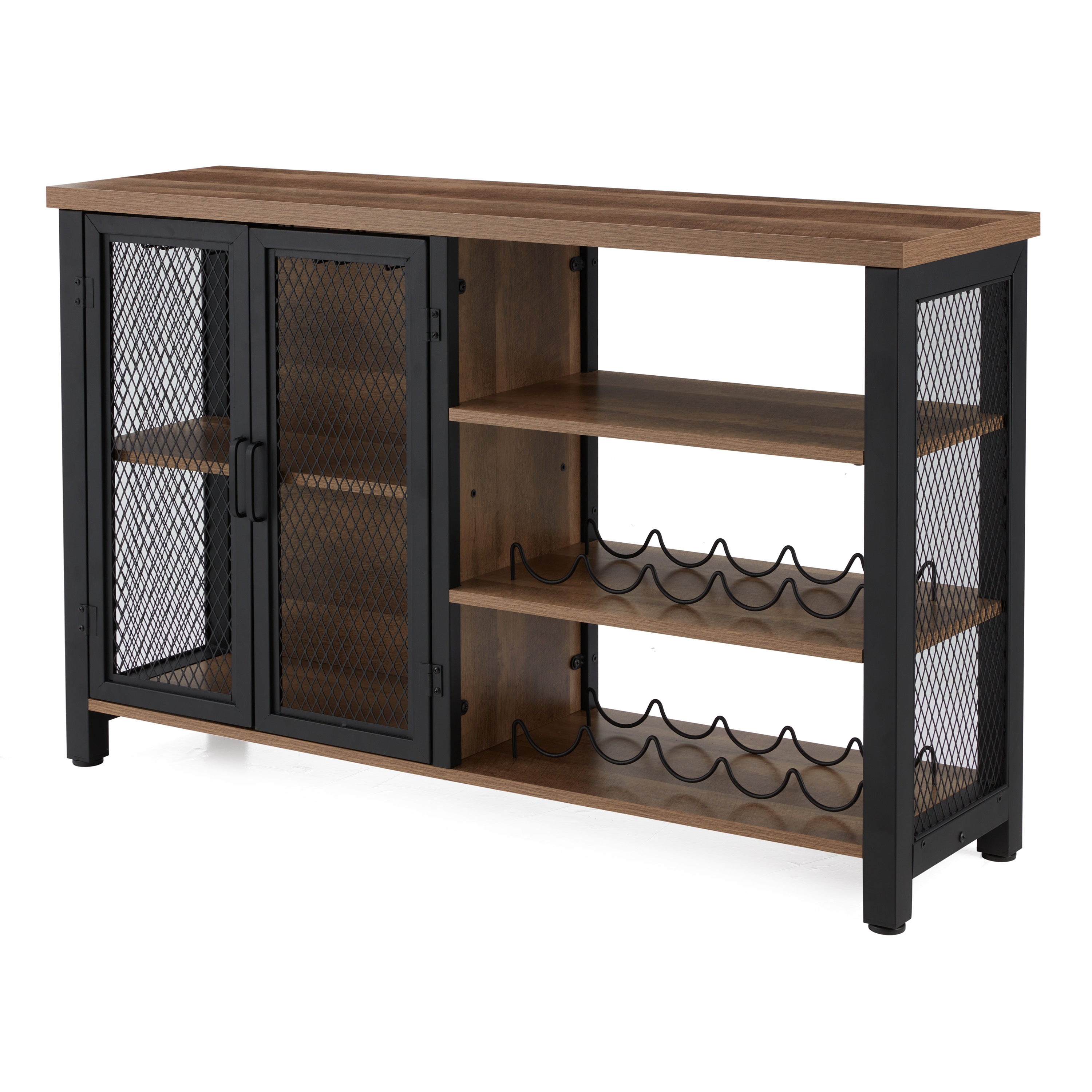 Industrial Rustic Bar Cabinet with Stemware & Wine Rack, Vintage Oak (For Parts) - VMInnovations