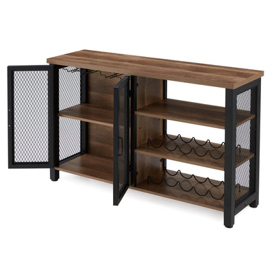 Industrial Rustic Bar Cabinet with Stemware & Wine Rack, Vintage Oak (For Parts) - VMInnovations