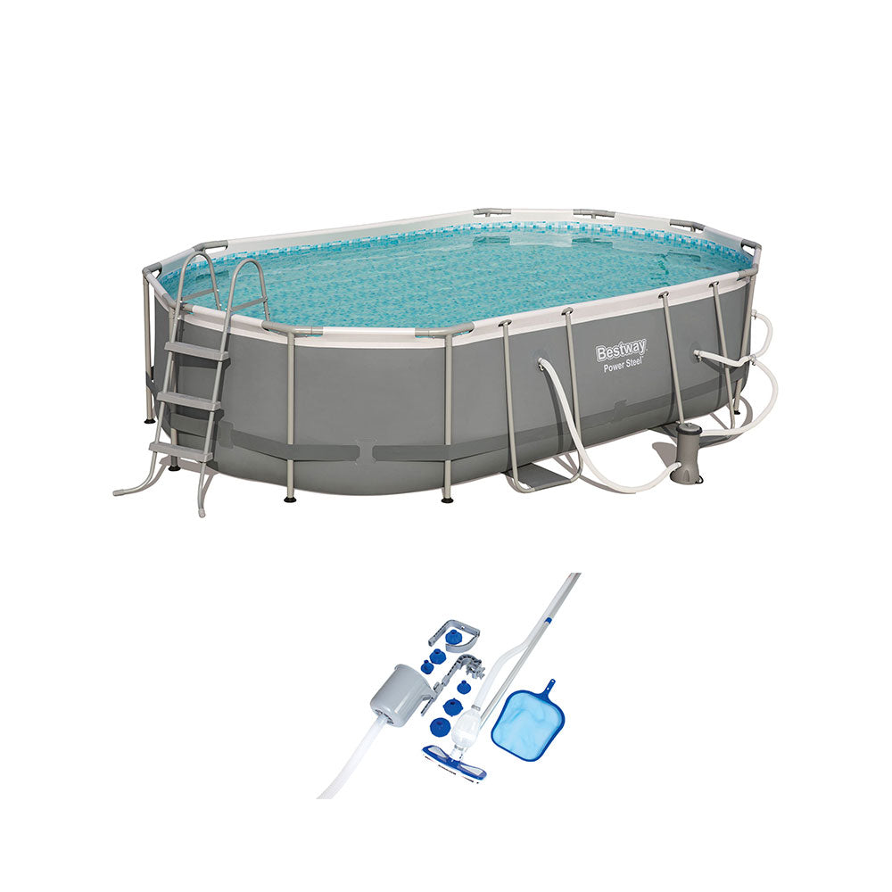 Bestway Steel 16' x 10' x 42" Metal Above Ground Pool Set and Maintenance Kit - VMInnovations