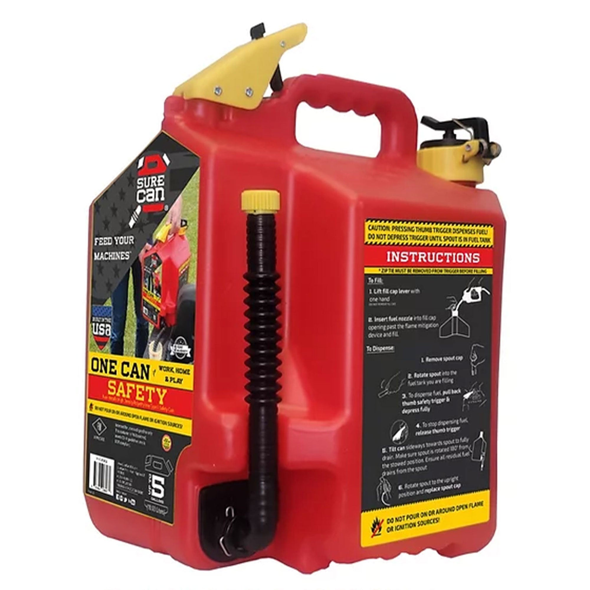 SureCan 5 Gallon Spill Free Type II Self Venting Gasoline Safety Can (4 Pack)