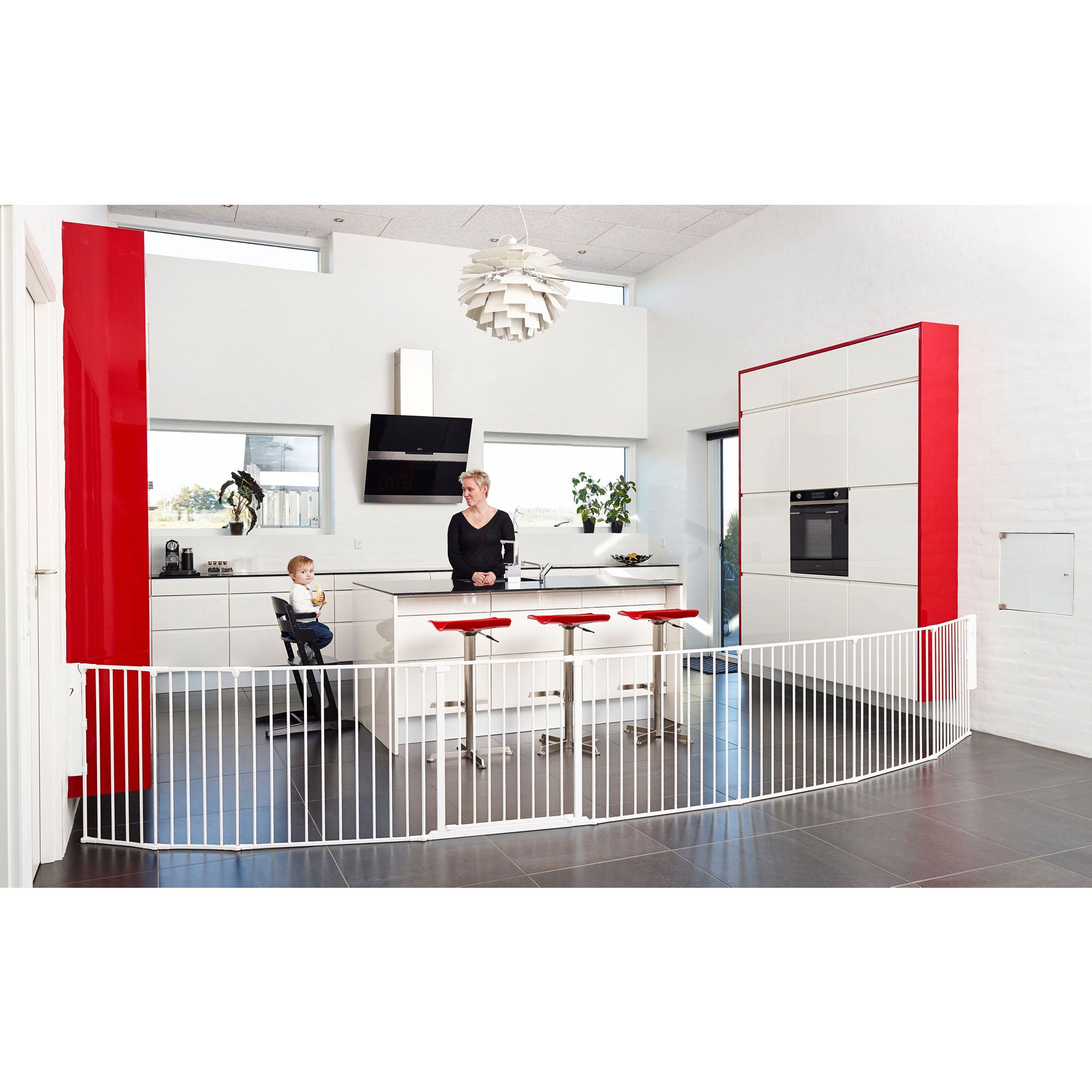 Scandinavian Pet Design Pet Flex System XXL Wall Mounted At Home Dog Gate, White - VMInnovations