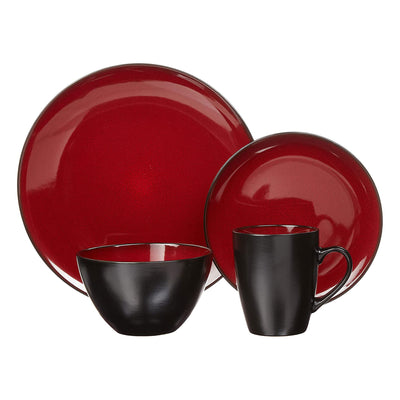 Gibson Soho Lounge 16 Piece Round Glaze Dinnerware Plates, Bowls, & Mugs, Red