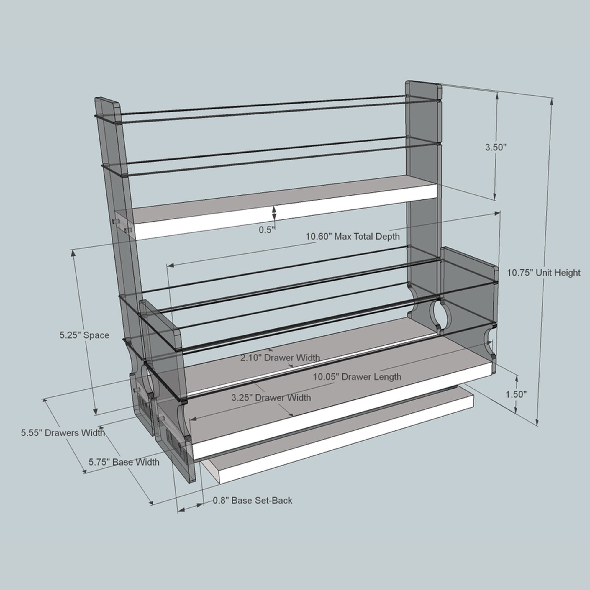 Vertical Spice Dual Tier 3 Drawer Spice Rack & Storage Organizer (Open Box)