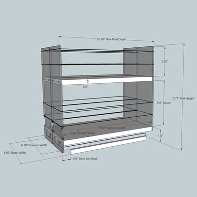 Vertical Spice 10.6" x 6.9" x 10.75" 2-Drawer Tiered Cabinet Spice Rack, Cream