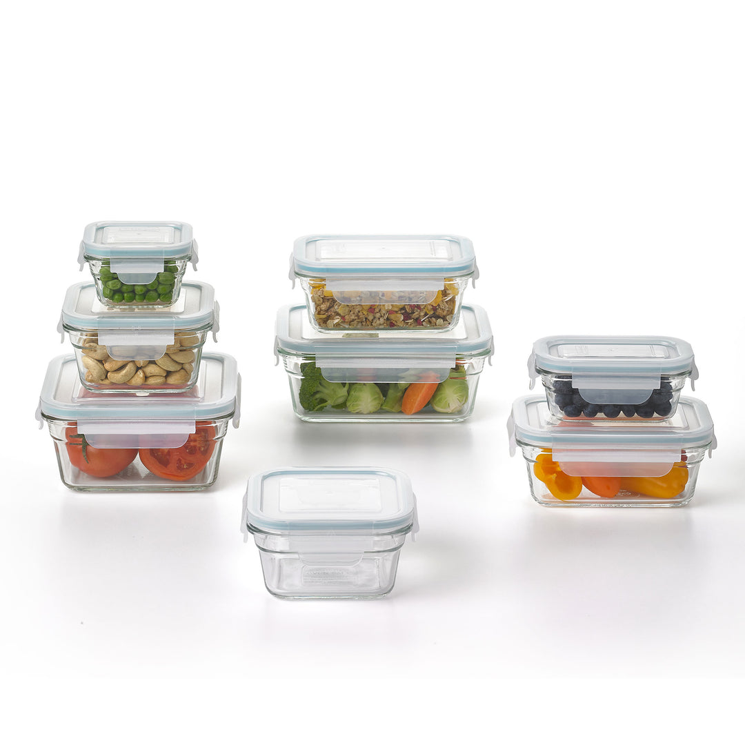 Glasslock Tempered Glass Food Storage Containers with Locking Lids, 16 Piece Set