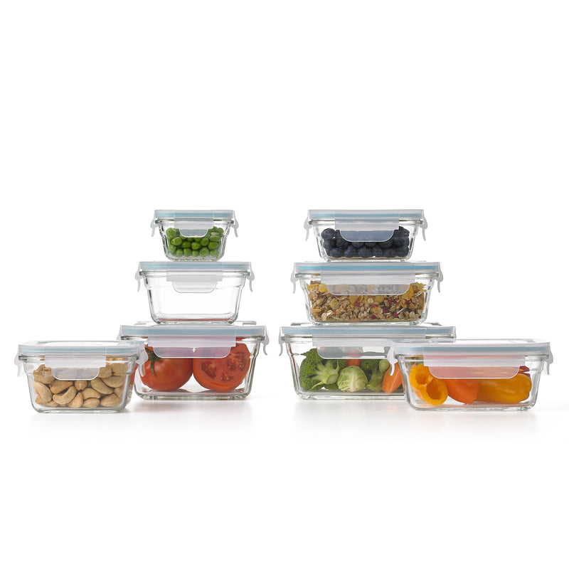 Glasslock Tempered Glass Food Storage Containers with Locking Lids, 16 Piece Set