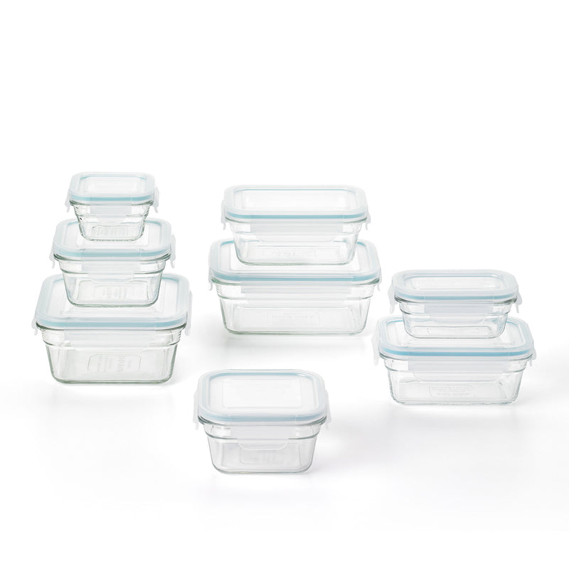 Glasslock Tempered Glass Food Storage Containers w/Locking Lids, 16 Pc Set(Used)