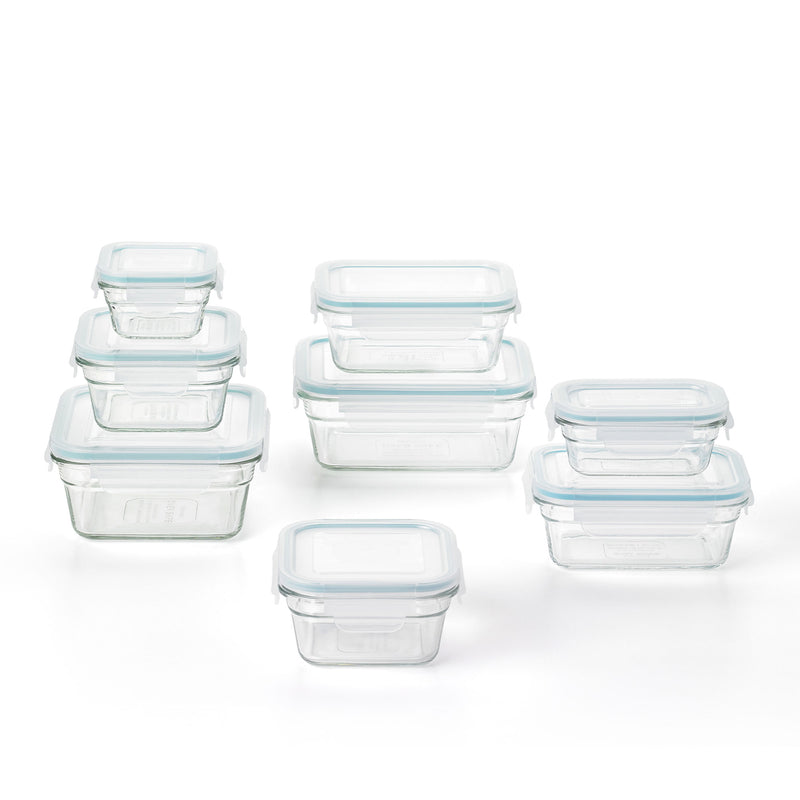 Glasslock Tempered Glass Food Storage Containers with Lids, 16 Pc (Open Box)